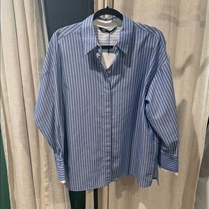 Zara Blue and White Striped Button-Down Shirt